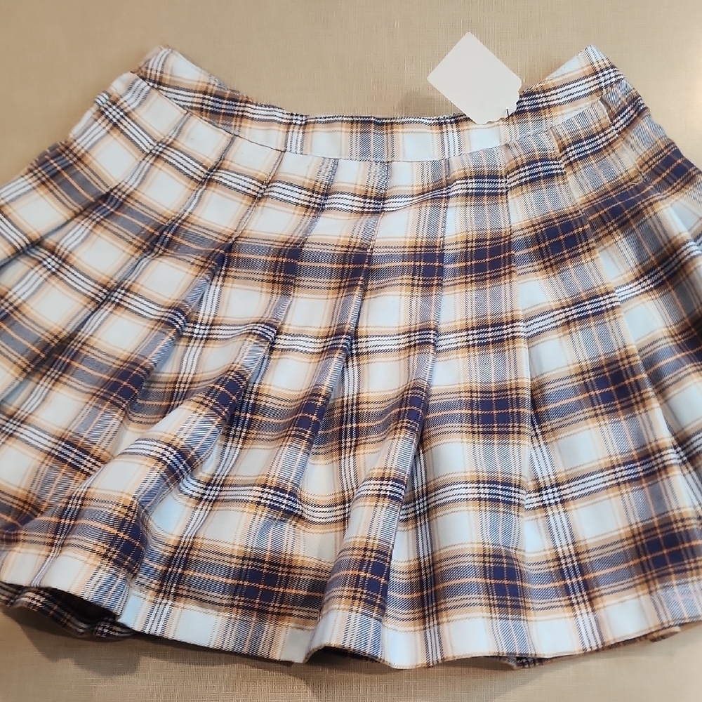 Plaid A-Line Skirt in Blue and White